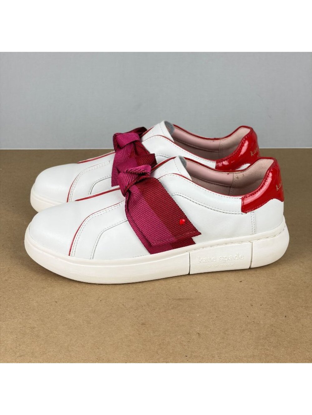 Kate Spade Lexi Leather Sneakers Womens 6 White Red Pink Slip On Casual Comfort